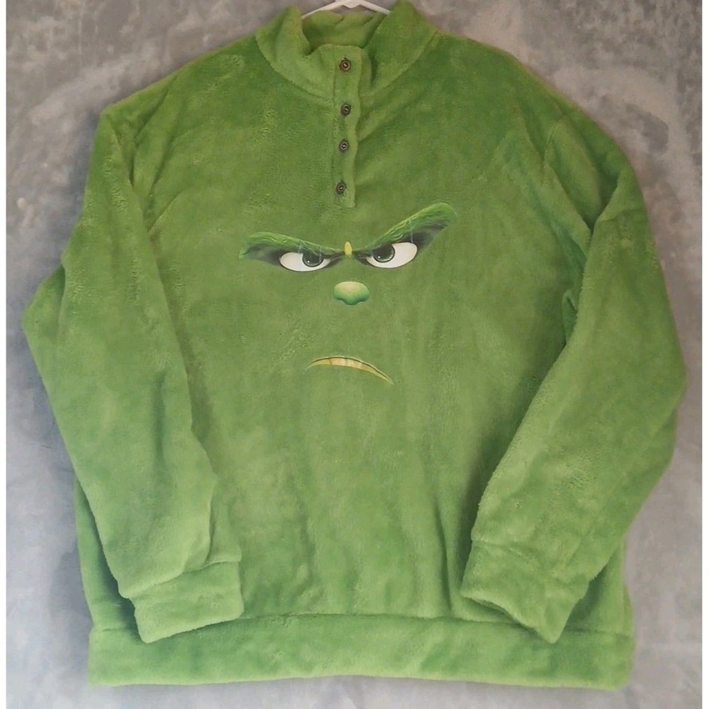 Grinch Sweater Shirt XXL Green‎ Holiday Christmas Dr. Suess Fleece READ SEE